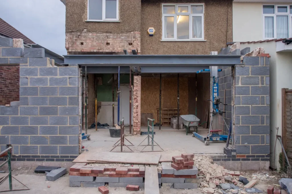 Brick house with a rear extension under construction